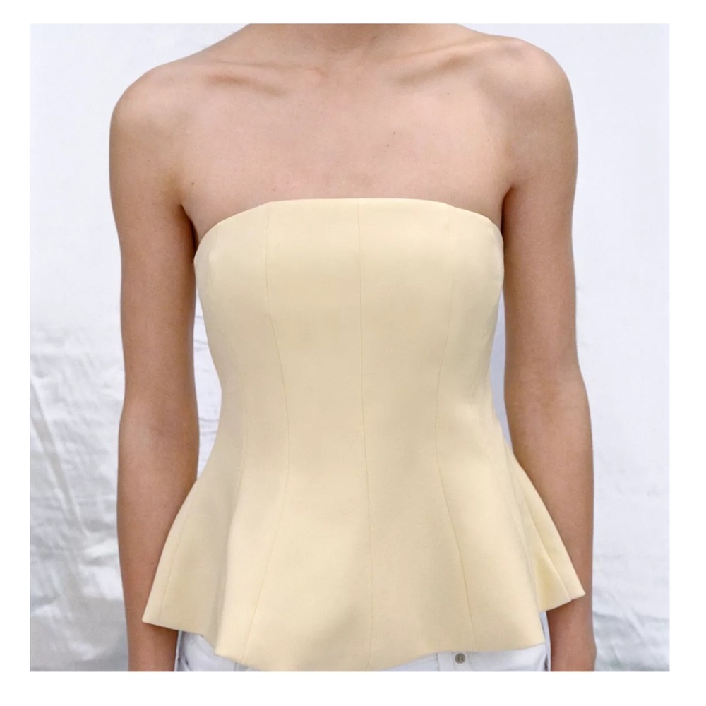 Zara Soft Yellow Peplum strapless top